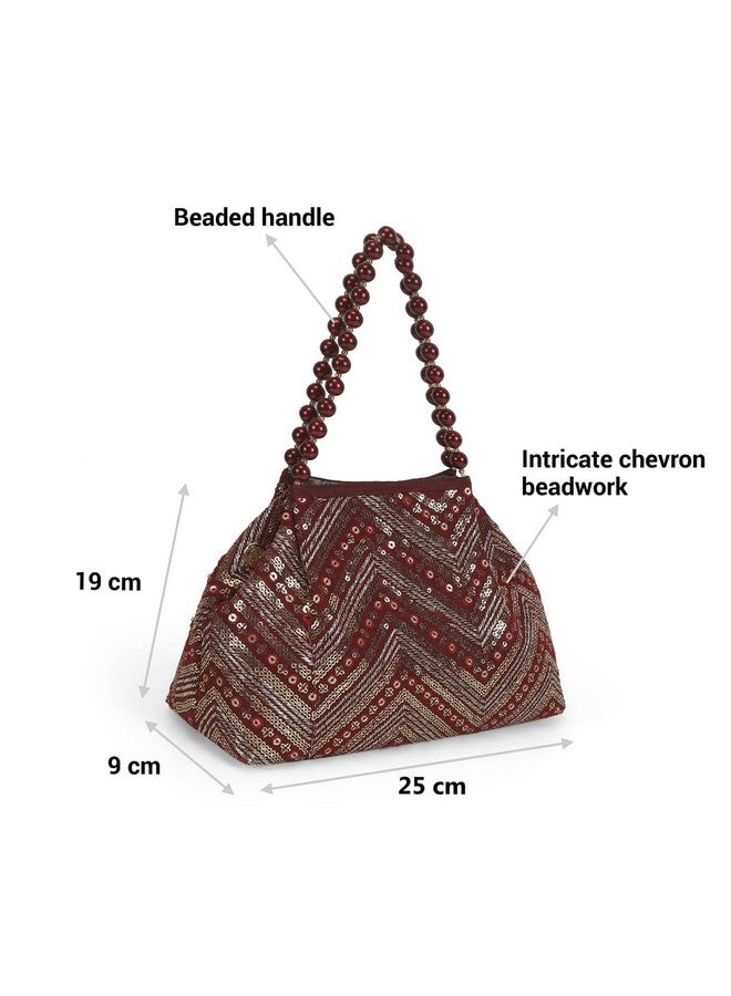 Mochi Women's Maroon Beaded Chevron Design Party Handbag(38-113) - Image 4