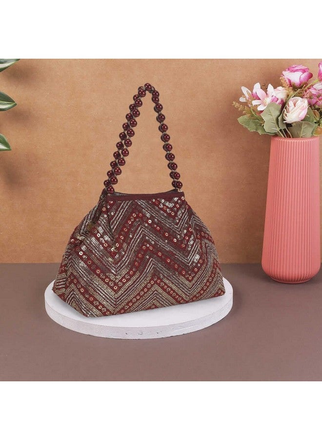 Mochi Women's Maroon Beaded Chevron Design Party Handbag(38-113) - Image 3