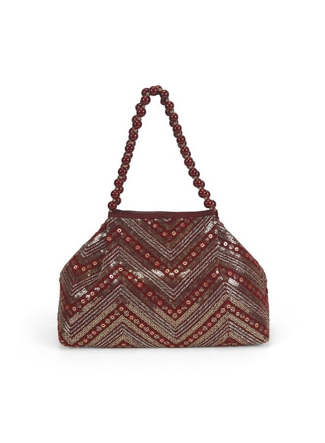 Mochi Women's Maroon Beaded Chevron Design Party Handbag(38-113) - Image 5