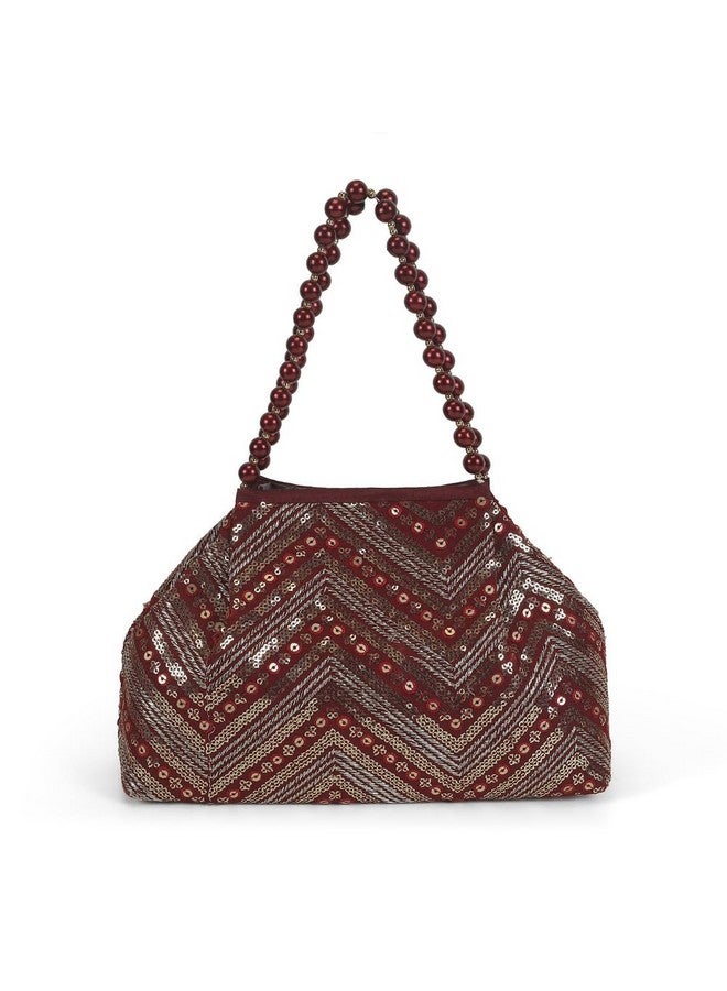 Mochi Women's Maroon Beaded Chevron Design Party Handbag(38-113) - Image 2