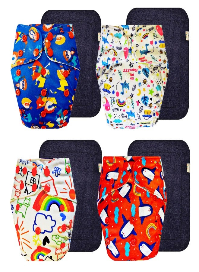 Dumbledo Premium Cloth Diaper with Black Insert (Pack of 4) | Hypoallergenic | Reusable & Washable | Travel Friendly | Worry-Free Diapering | 3 Months - 3 Years | Unisex Baby - Image 1
