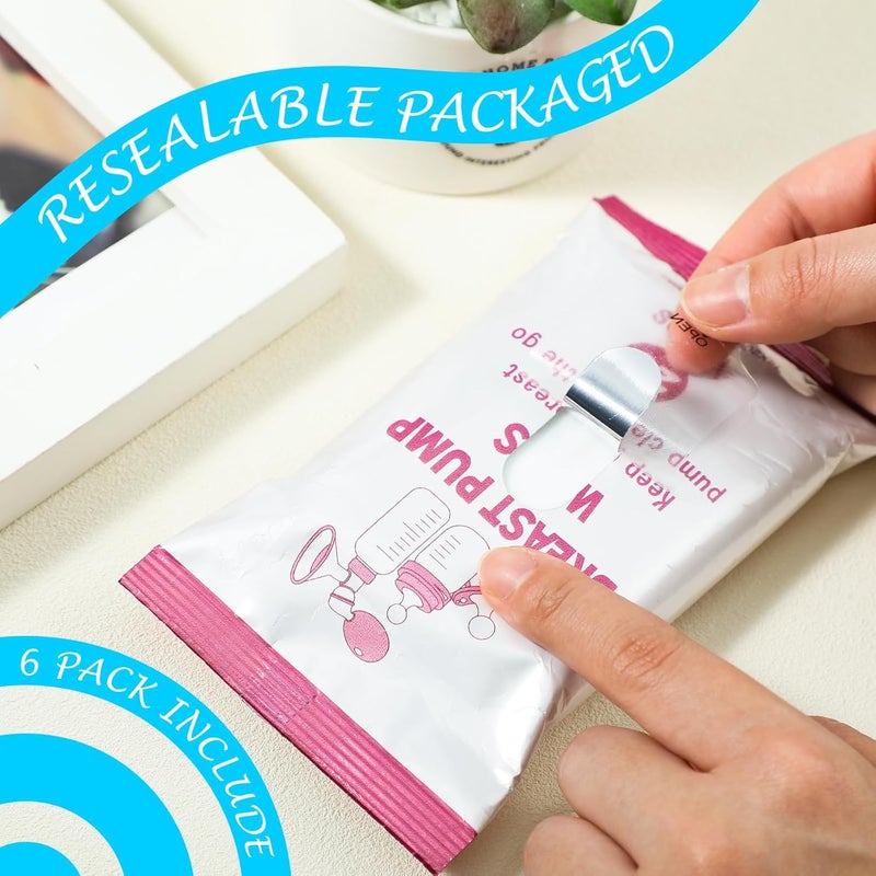 Threlaco 6 Pack 120 Count Breast Pump Wipes Quick Clean and Irritant Free Resealable Convenient Breast Pump Cleaning Wipes Hygienic Breastfeeding SuppliesPink - Image 3