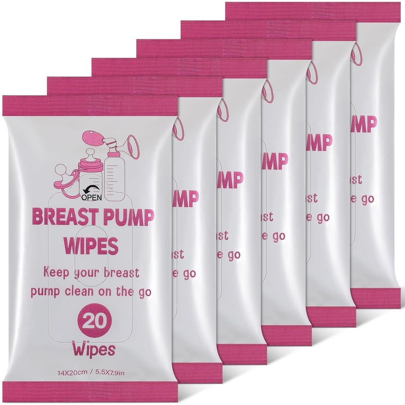 Threlaco 6 Pack 120 Count Breast Pump Wipes Quick Clean and Irritant Free Resealable Convenient Breast Pump Cleaning Wipes Hygienic Breastfeeding SuppliesPink - Image 1