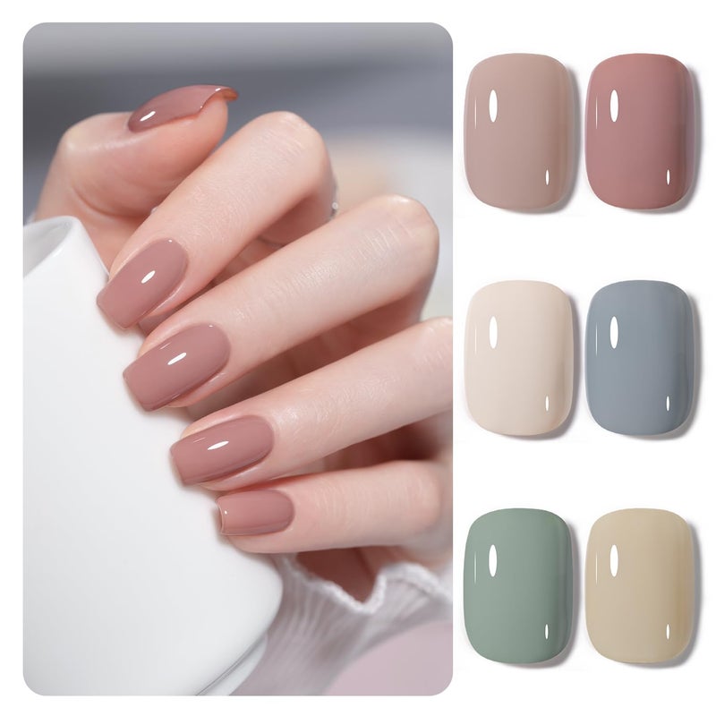 GAOY Neutral Gel Nail Polish Set, 6 Colors Blue Green Beige White, UV Light Cure Gel Polish for Salon and Nail Art DIY at Home - Image 1