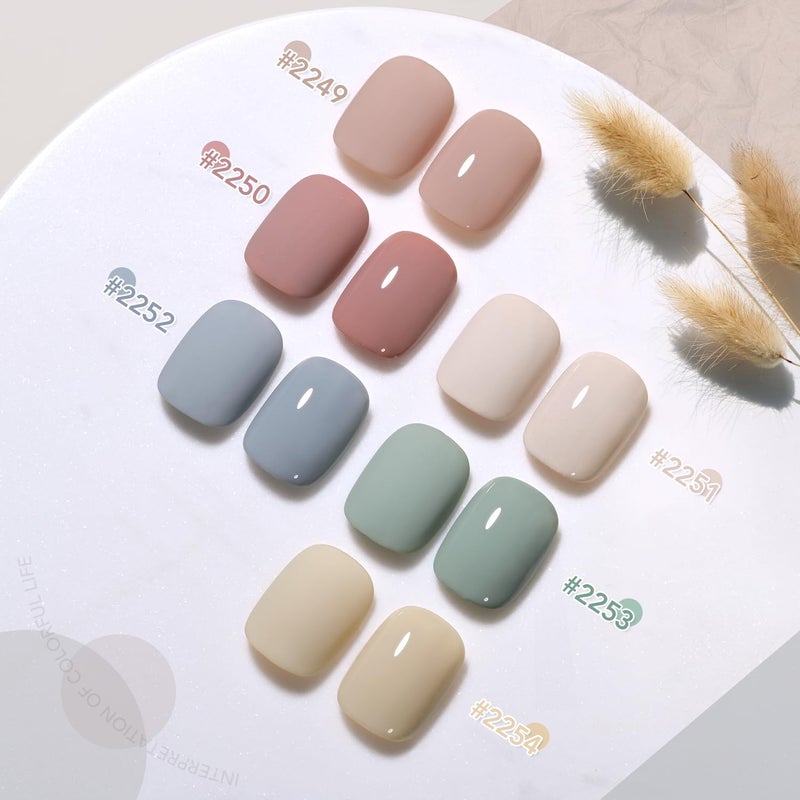 GAOY Neutral Gel Nail Polish Set, 6 Colors Blue Green Beige White, UV Light Cure Gel Polish for Salon and Nail Art DIY at Home - Image 2