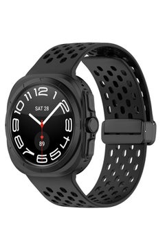 2024 Newest Upgraded Silicone Watch Bands Intended for Samsung Galaxy Watch 7 Ultra 47mm Smartwatch Breathable Sport Straps (Black)