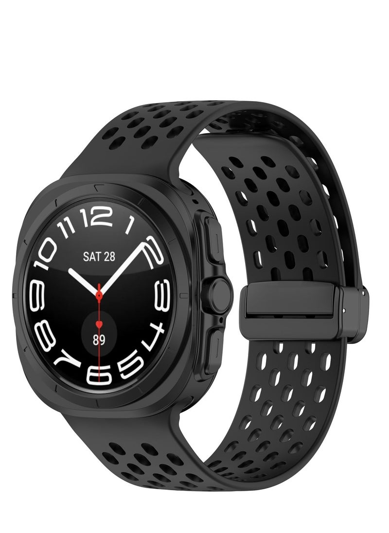 Generic - 2024 Newest Upgraded Silicone Watch Bands Intended for Samsung Galaxy Watch 7 Ultra 47mm Smartwatch Breathable Sport Straps (Black) - Image 1