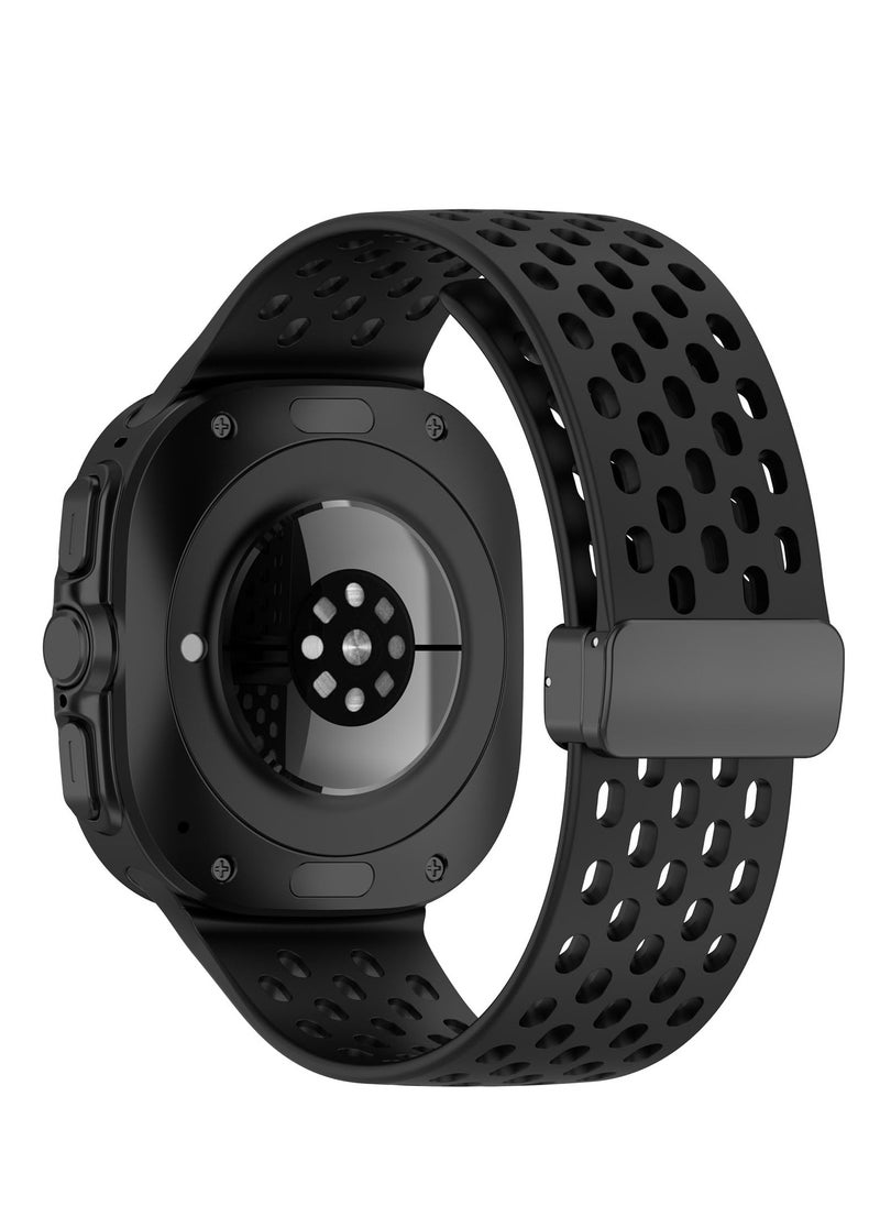 Generic - 2024 Newest Upgraded Silicone Watch Bands Intended for Samsung Galaxy Watch 7 Ultra 47mm Smartwatch Breathable Sport Straps (Black) - Image 1