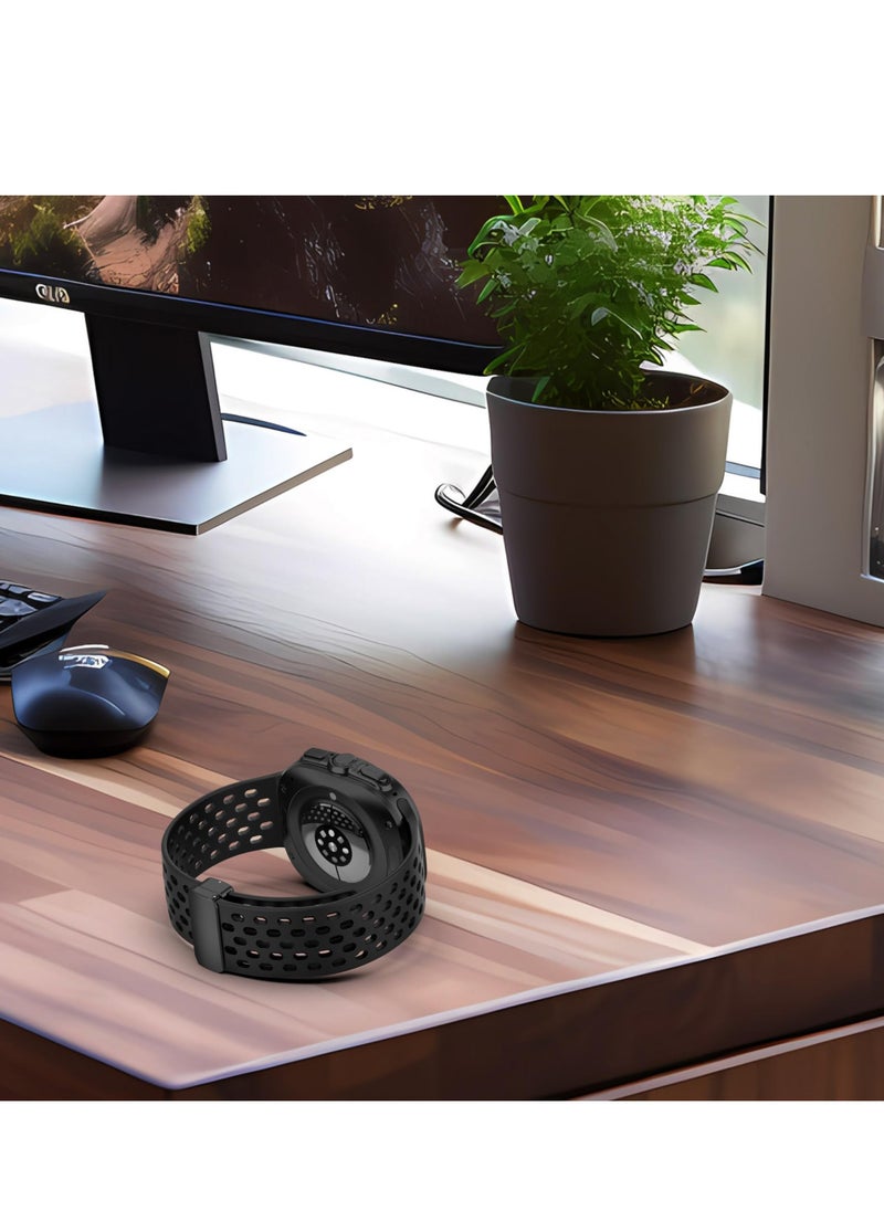 Generic - 2024 Newest Upgraded Silicone Watch Bands Intended for Samsung Galaxy Watch 7 Ultra 47mm Smartwatch Breathable Sport Straps (Black) - Image 1