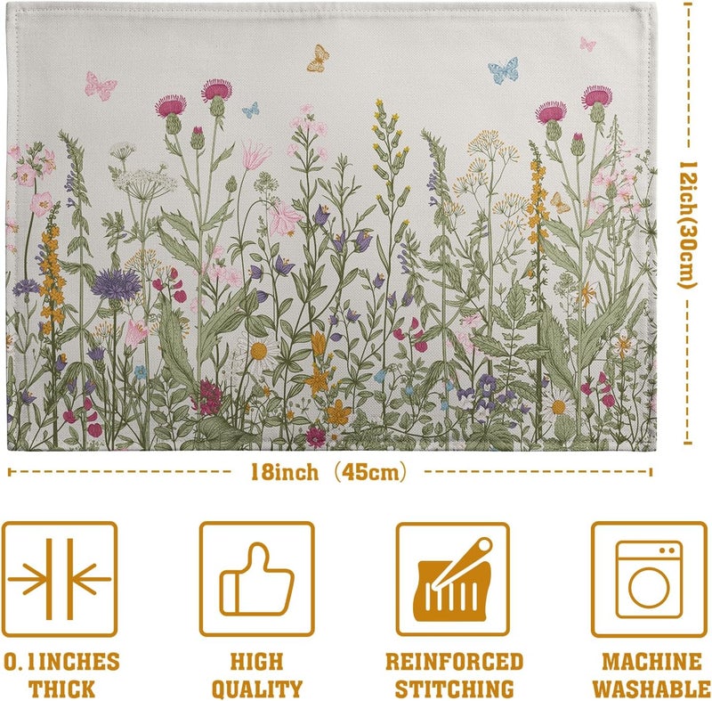 Wnoesat Rustic Wildflower Floral Placemats Set of 4 Spring Summer Vintage Flowers Plants Herbs Linen Table Mats 12x18 Inch Seasonal Flower Decorative Place mats for Farmhouse Kitchen Dining Decoration - Image 4