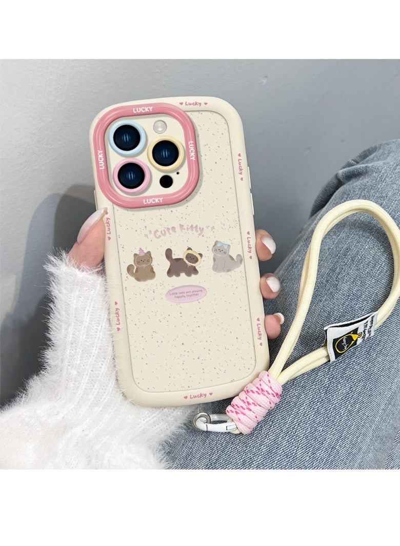 NIBEMINENT Coffee Kitty Protective TPU Case Cover For iPhone 17 Pro Max, Hand Rope/White