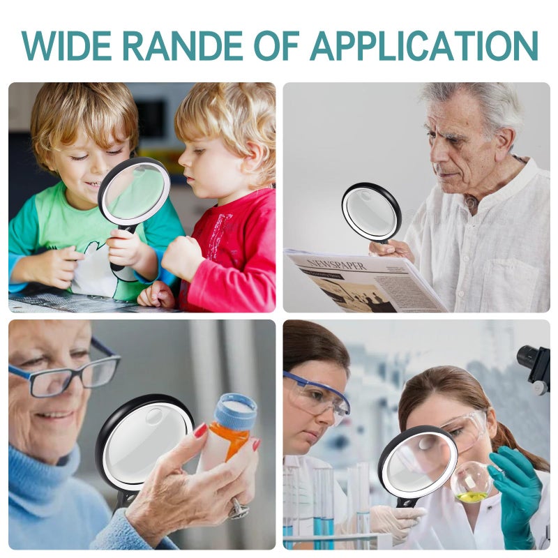 GABORISH Large Magnifying Glass with 37 LED Light and Case, 10X 20X 45X Handheld Illuminated Lighted Magnifier with 3 Light Modes Rechargeable Magnifying Glass for Seniors Reading, Inspection (White & Black) - Image 4