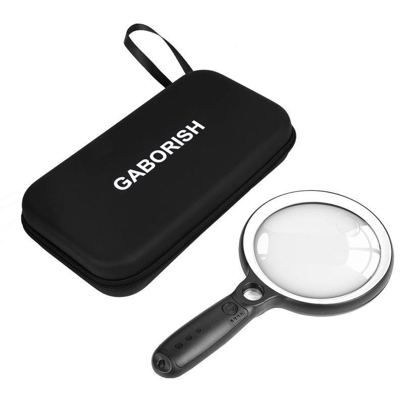GABORISH Large Magnifying Glass with 37 LED Light and Case, 10X 20X 45X Handheld Illuminated Lighted Magnifier with 3 Light Modes Rechargeable Magnifying Glass for Seniors Reading, Inspection (White & Black) - Image 1