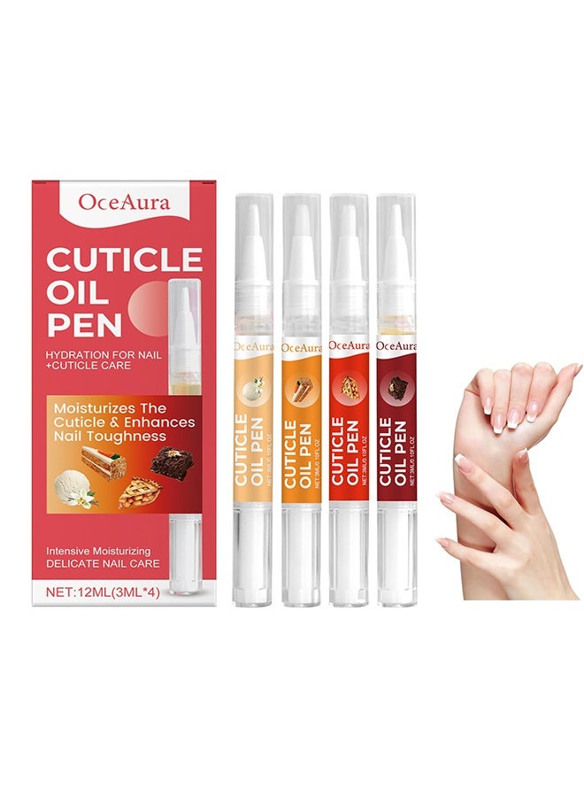 OceAura Cuticle Oil Pen - 4 Cuticle Oil Pens - Nail Strengthener and Growth Nail Oil Pen with Sweet Almond Oil, Jojoba Oil for Nails, Vitamin E Oil for Nails Care - Nail Growth Oil Pen (12ml-3ml*4) - Image 1