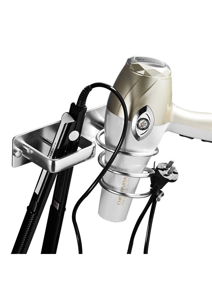 Loquat Multifunctional No-Drill Bathroom Hair Dryer Rack Household Storage Hair Dryer Bracket with Silver Hair Dryer Rack