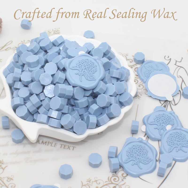 Andotopee 50pcs Hydrangea Wax Seal Stickers, Andotopee Floral Botanical Envelope Seal Stickers, Self-Adhesive Dusty Blue Stickers Pre-Made from Real Sealing Wax, Great for Wedding Invitation, Gift Wrapping - Image 2