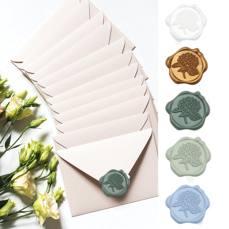 Andotopee 50pcs Hydrangea Wax Seal Stickers, Andotopee Floral Botanical Envelope Seal Stickers, Self-Adhesive Dusty Blue Stickers Pre-Made from Real Sealing Wax, Great for Wedding Invitation, Gift Wrapping - Image 4