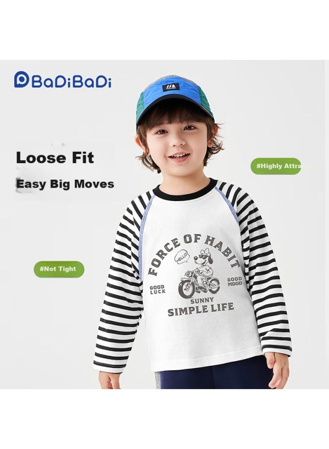 Badibadi Autumn And Winter Pure Cotton Long-sleeve T-shirt For Infants And Toddlers, Boys And Girls Baby Undershirt, Black, Motorcycle Dog Pattern, Size 90