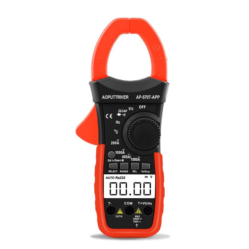 Digital Clamp Meter AC DC Amp Meter with Bluetooth, 4000 Counts Voltmeter Continuity Tester Capacitor HVAC Tool Multi Tester,Temperature, Frequency, Duty Cycle