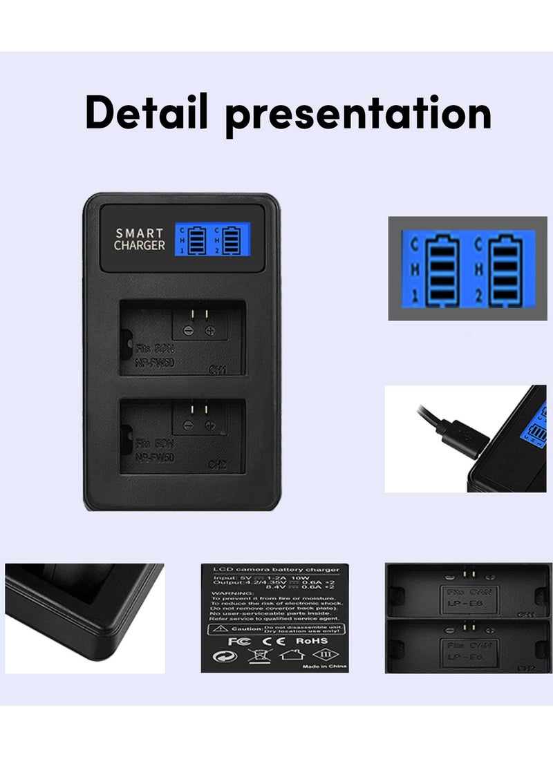 AZorb NP-FW50 Camera Battery Charger, LCD Dual Charger Compatible with Sony Alpha A6000, A6400, A6100, A6300, A6500, A5100, A7, A7 II, A7R, A7R II, A7R2, A7S, A7S II, A7S2, A5000, A3000, RX10, NEX-3/5/7  - Image 4