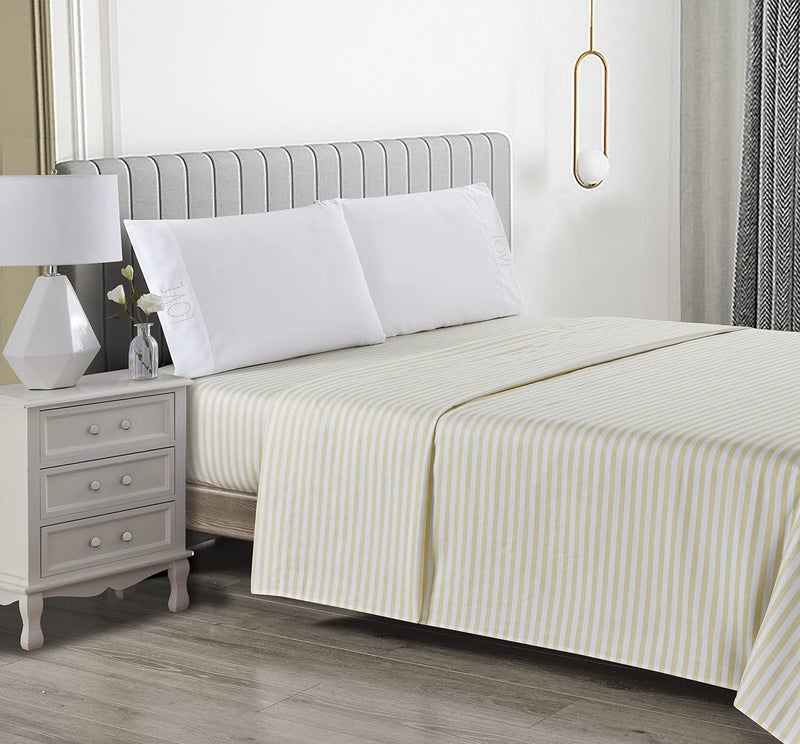 Rae Dunn Embroidered Sheet Set with Pillowcases 4 Piece Yellow Stripes King US Standard