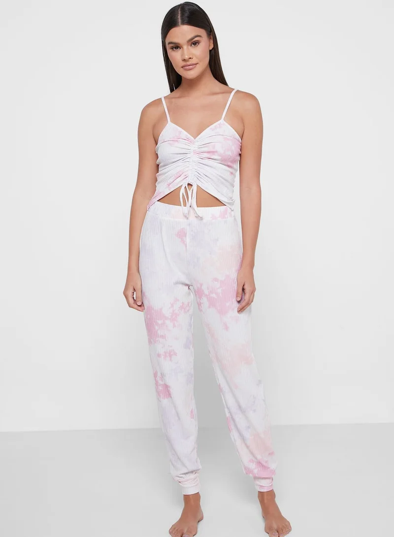 NEW LOOK Tie Dye Ruched Lounge Cami Top