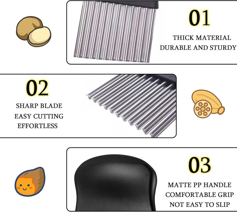 Dhvsam 1 Pcs Crinkle Knife French Fry Slicer and Fruit/Vegetable Wavy Stainless Steel Potatoes Carrot Onions Mushroom Strawberry Slicer Wavy Chopper Knife Kitchen Tools - Image 3