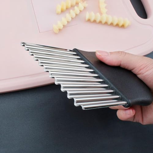 Dhvsam 1 Pcs Crinkle Knife French Fry Slicer and Fruit/Vegetable Wavy Stainless Steel Potatoes Carrot Onions Mushroom Strawberry Slicer Wavy Chopper Knife Kitchen Tools - Image 5