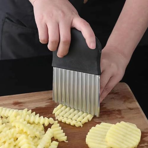 Dhvsam 1 Pcs Crinkle Knife French Fry Slicer and Fruit/Vegetable Wavy Stainless Steel Potatoes Carrot Onions Mushroom Strawberry Slicer Wavy Chopper Knife Kitchen Tools - Image 4