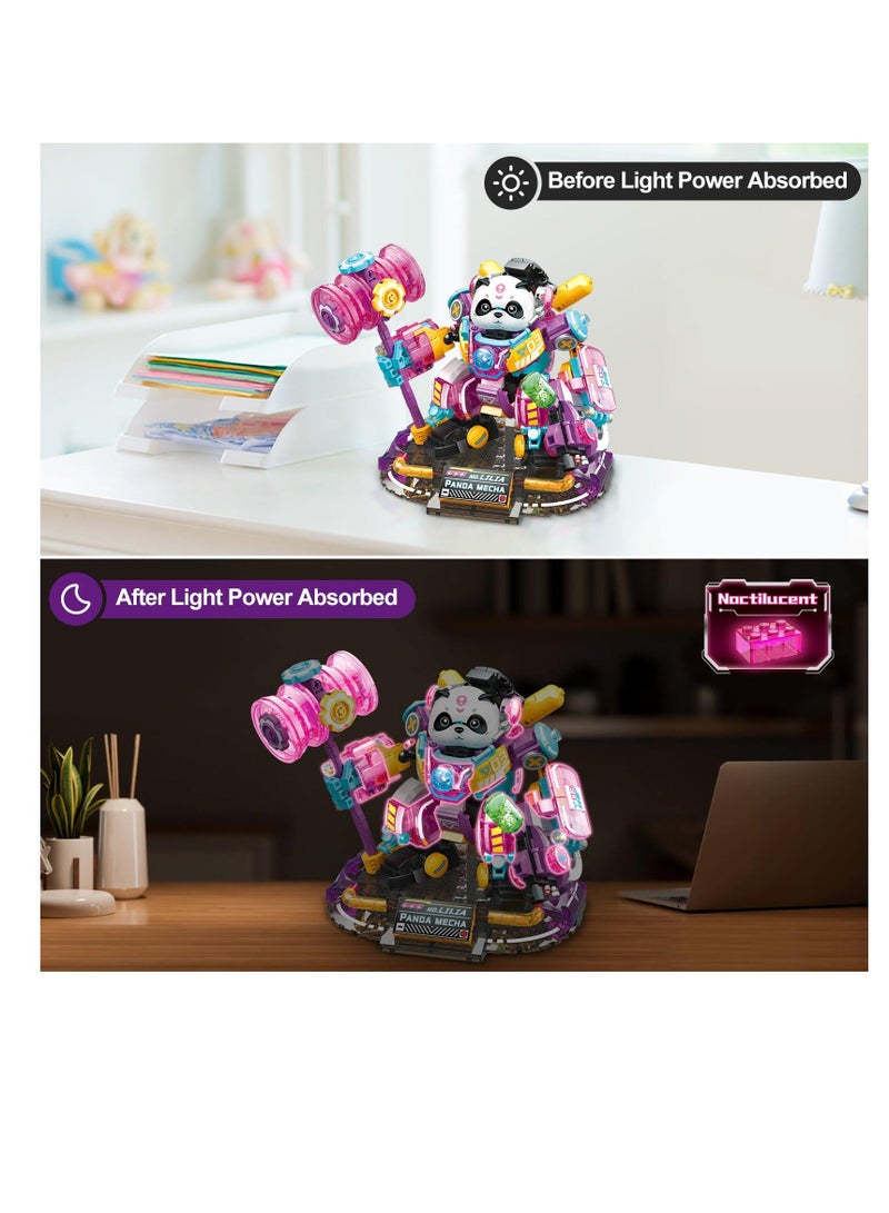 Panda Building Blocks Set, 618 pcs Luminous Friends Animals Micro Mini Mecha Building Bricks Kit, Cute Animal Figures Toy for Adults and Kids, Party Favor for Boys Girls Aged 6+ - Image 3