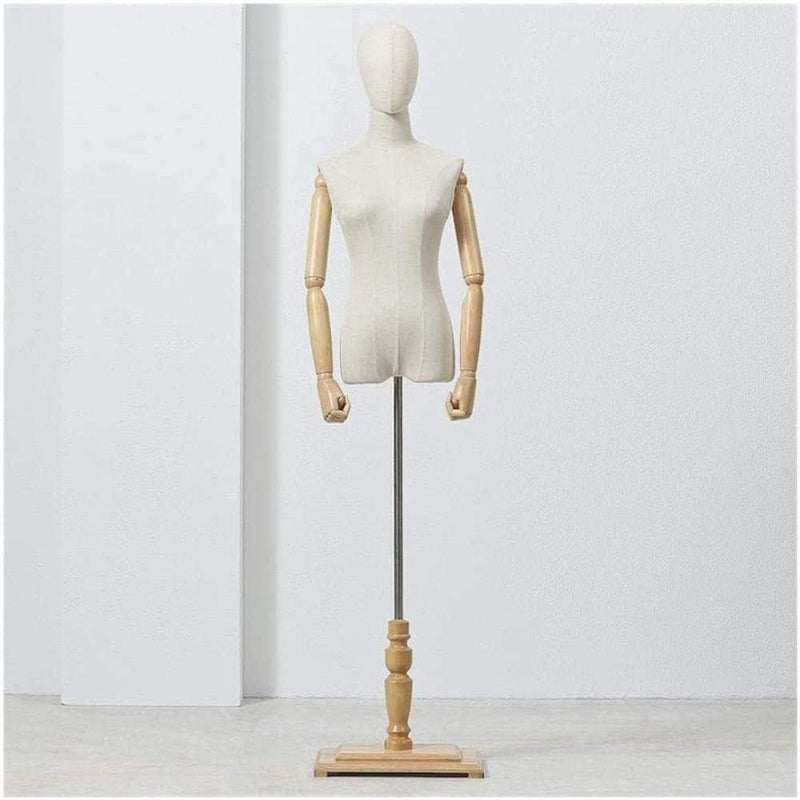 Dressmakers Fashion Students Mannequin Adjustable Height Display Standw/Wooden Base Half-Length Manikins, Wood Color-#3 M - Image 1