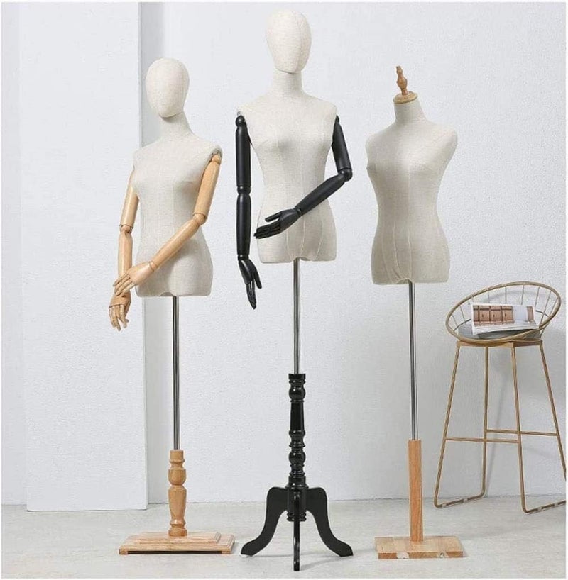 Dressmakers Fashion Students Mannequin Adjustable Height Display Standw/Wooden Base Half-Length Manikins, Wood Color-#3 M - Image 4