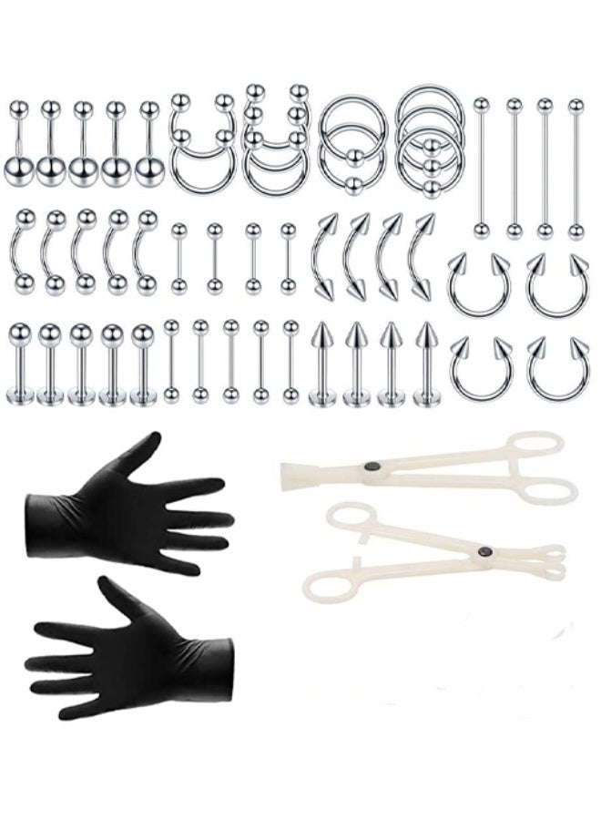 GUSGU 64PCS ثقب مجموعة الفولاذ المقاوم للصدأ 14G 16G غضروف الأذن Tragus الأنف Septum شفة اللسان دايث الحاجب خاتم زر البطن ثقب المجوهرات - Image 5