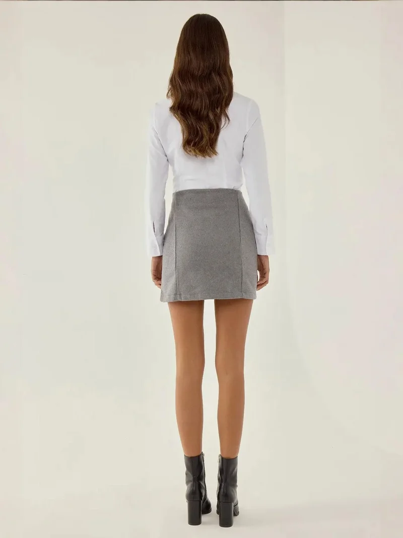 Hiccup Grey High Waist Mini Skirt with Slit for Women | Best Price UAE