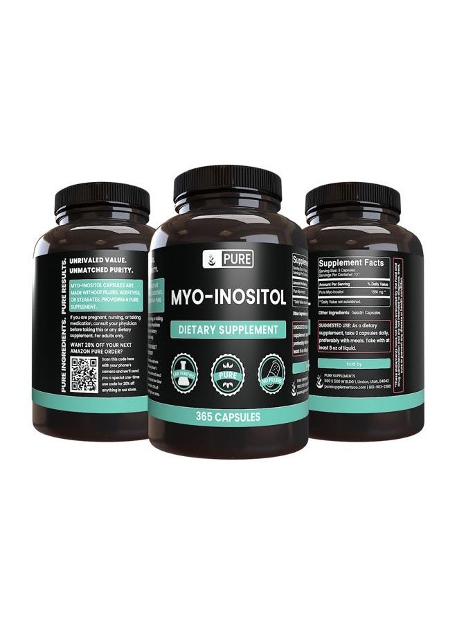 PURE ORIGINAL INGREDIENTS مكونات أصلية نقية ميو-إنوزيتول (365 كبسولة) بدون مغنيسيوم أو حشوات أرز، دائمًا نقي، مختبر موثق - Image 4
