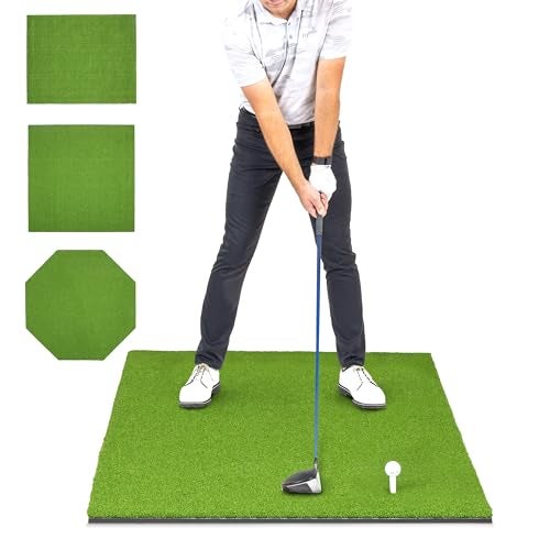 GoSports Golf Hitting Mat PRO 5 x 3 ft 5 mm Artificial Turf Training Mat for IndoorOutdoor Swing Practice Includes 3 Rubber Tees - Image 1