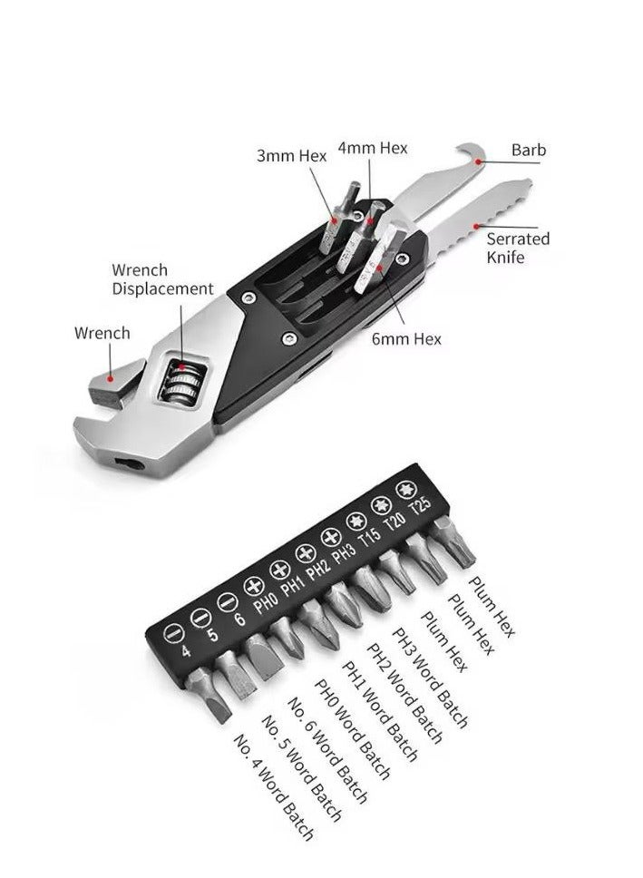 Happy Light Stainless Steel Adjustable Wrench Foldable Pocket Multi Tool Multifunctional Spanner Screwdriver Bits Kit - Image 1