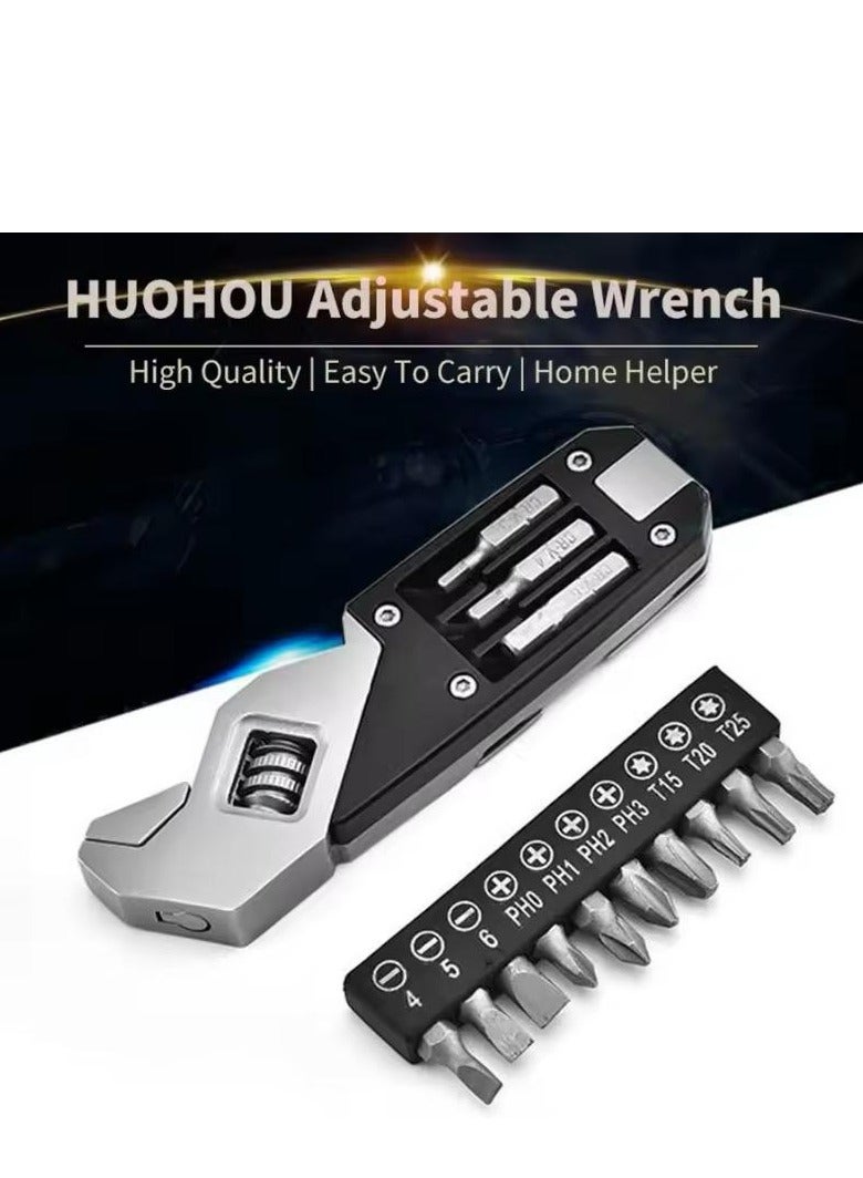 Happy Light Stainless Steel Adjustable Wrench Foldable Pocket Multi Tool Multifunctional Spanner Screwdriver Bits Kit - Image 5