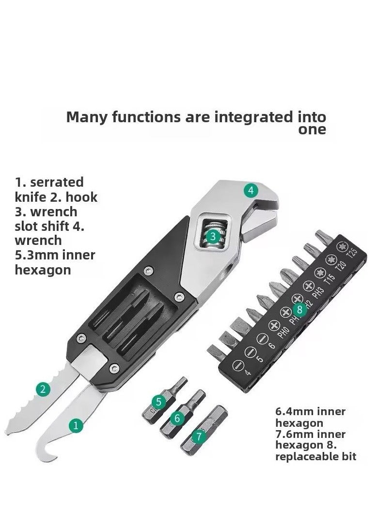 Happy Light Stainless Steel Adjustable Wrench Foldable Pocket Multi Tool Multifunctional Spanner Screwdriver Bits Kit - Image 4