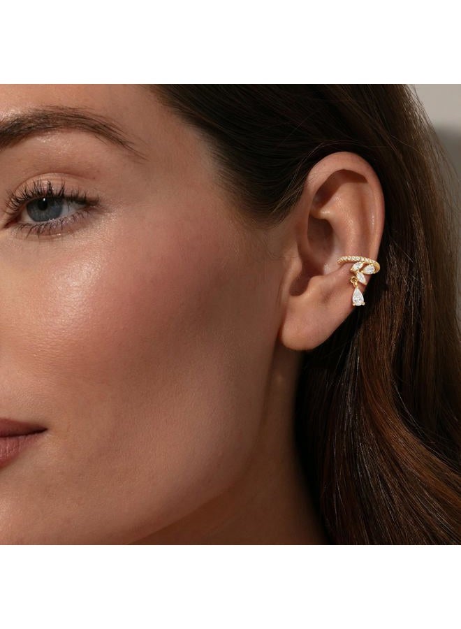 Bemoly Dainty Hoop Ear Cuff 14K Gold Plated Cross Stripe Open Wrap Hoop Cubic Zirconia Huggie Clip-on Cartilage Earrings Stud for Women, Metal, Cubic Zirconia - Image 2