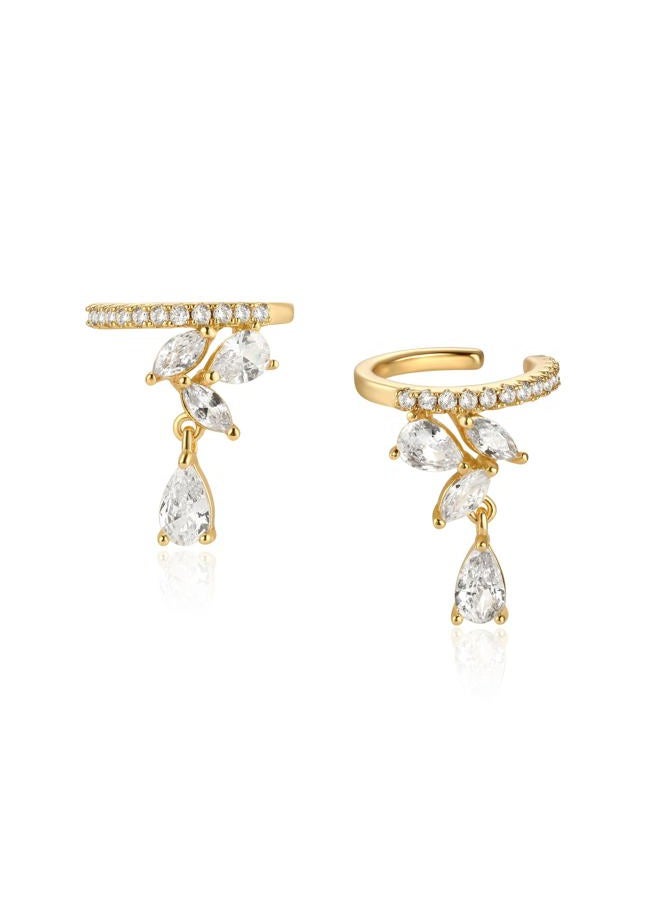 Bemoly Dainty Hoop Ear Cuff 14K Gold Plated Cross Stripe Open Wrap Hoop Cubic Zirconia Huggie Clip-on Cartilage Earrings Stud for Women, Metal, Cubic Zirconia - Image 1