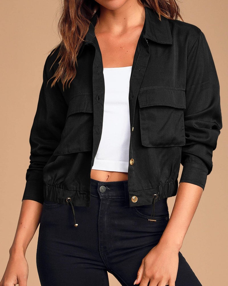 European and American lapel fashion trendy single-breasted drawstring workwear jacket small versatile short womens baseball jacket Dark brown - Image 3