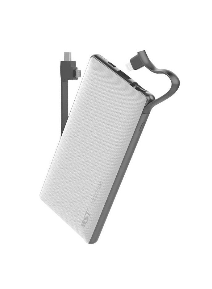 WST Powerbanks Charger Station 6in1 Portable Battery Pack Built In Cable Compatible with Lightning USB-C Micro USB Fast Charging Compact Slim 10000mah Compatible with iPhone Samsung iPad (White) - Image 2