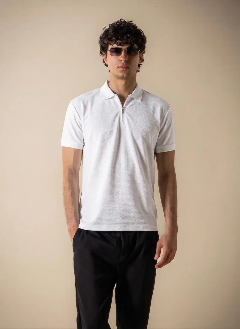 SHAPES HORIZONTAL TEXTURED SLIM POLO SHIRT