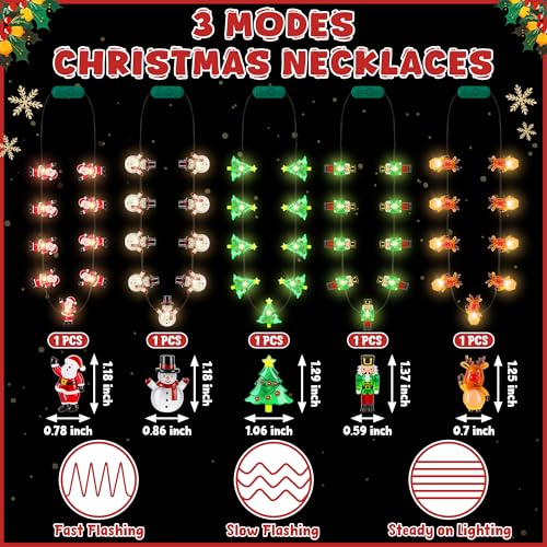 Traplace 5 PCS LED Christmas Light Up Necklaces 3 Modes Xmas Necklaces with 9 Bulbs Xmas Necklace Snowman Tree Santa Claus Design Christmas Party Supplies for Ugly Sweater Family Party - Image 5