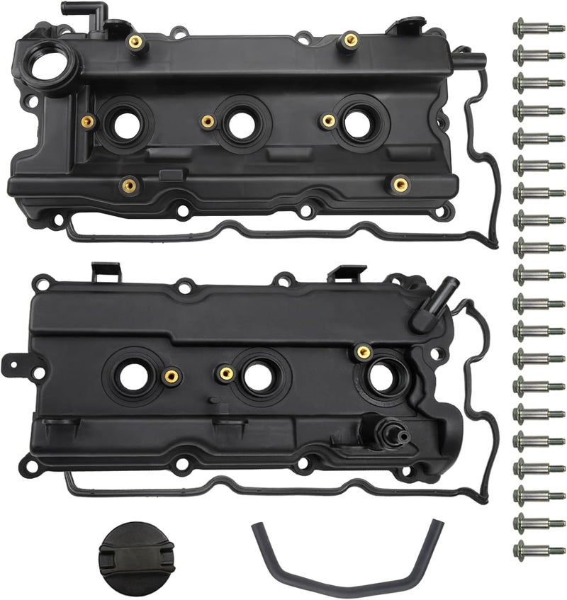 MITZONE Engine Valve Cover Set with Bolts & Oil Cap & Gaskets & Spark Plug Tube Seals & PCV Valve Compatible with 2002-2007 Nissan Altima Maxima Murano Quest Infiniti I35 VQ35DE V6 3.5L Part# 264-984 265-985 - Image 1