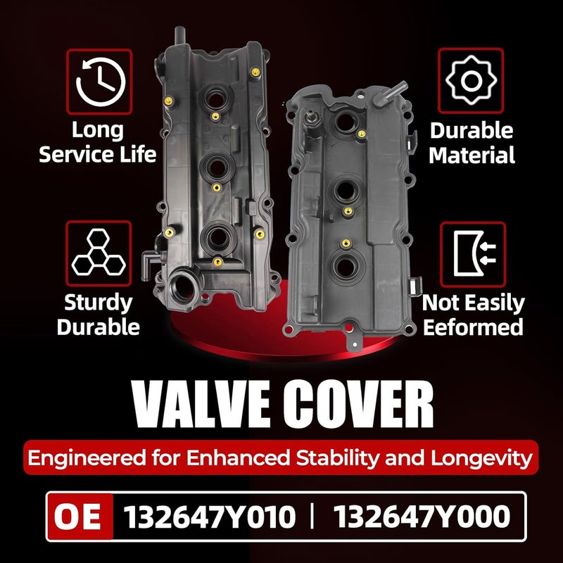 MITZONE Engine Valve Cover Set with Bolts & Oil Cap & Gaskets & Spark Plug Tube Seals & PCV Valve Compatible with 2002-2007 Nissan Altima Maxima Murano Quest Infiniti I35 VQ35DE V6 3.5L Part# 264-984 265-985 - Image 4