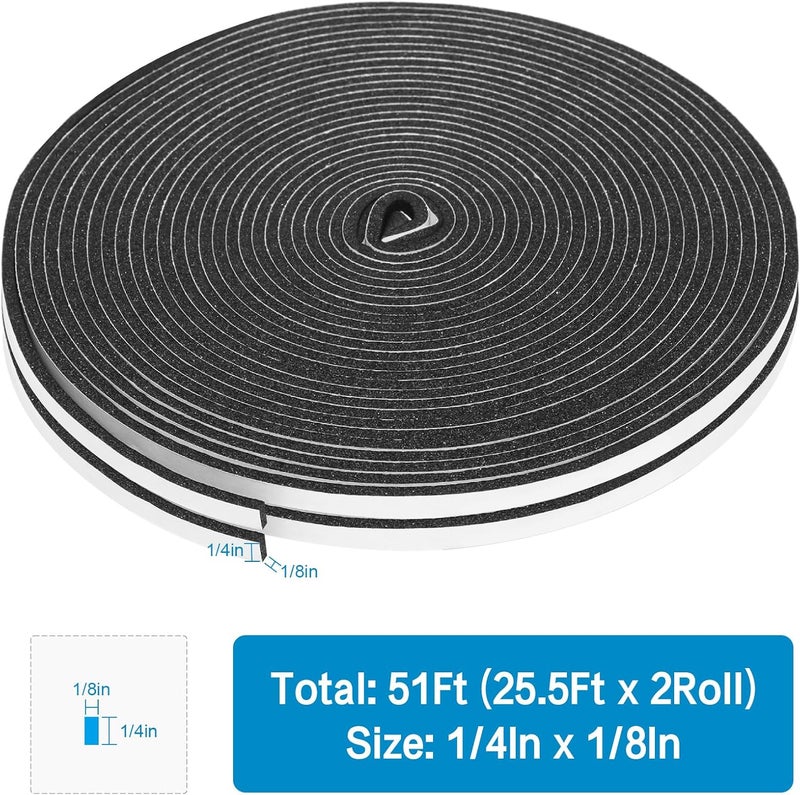 DGSL Foam Insulation Tape, 1/4In x 1/8In x 51Ft Weather Stripping Door Seal Strip for Doors and Windows,Sliding Door, Soundproofing Door Seal,Weatherstrip,Air Conditioning Seal Strip - Image 2