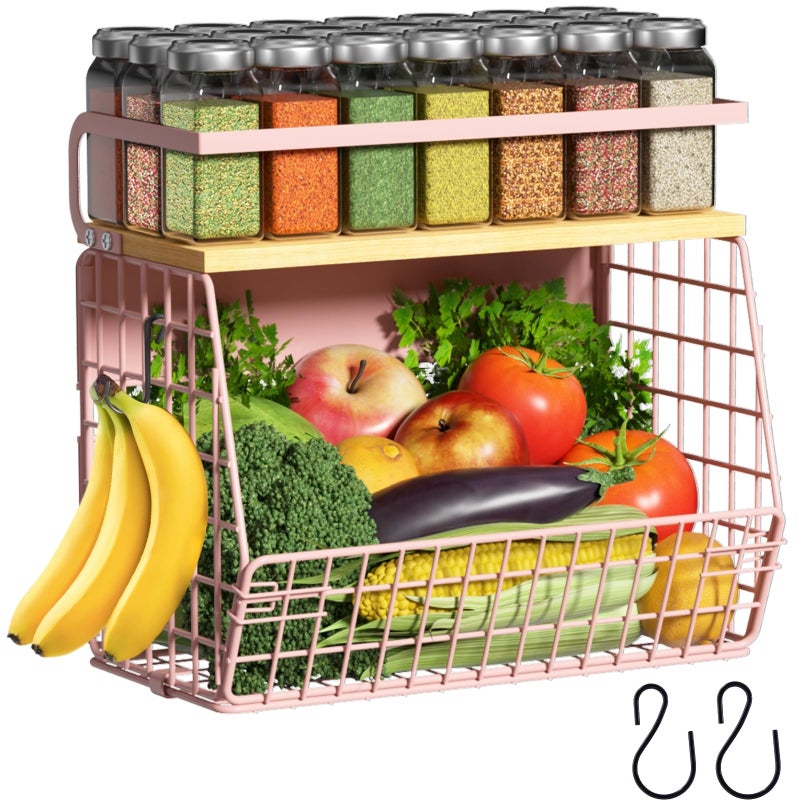 Ofiray-home Magnetic Shelf for Fridge with Wood Lid Fruit Potato and Onion Storage Bins Pantry Organizers Storage Large Container Magnetic Spice Rack for Refrigerator Kitchen Counter Cabinet Pink 1 - Image 2
