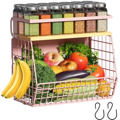 Ofiray-home Magnetic Shelf for Fridge with Wood Lid Fruit Potato and Onion Storage Bins Pantry Organizers Storage Large Container Magnetic Spice Rack for Refrigerator Kitchen Counter Cabinet Pink 1 - Image 1